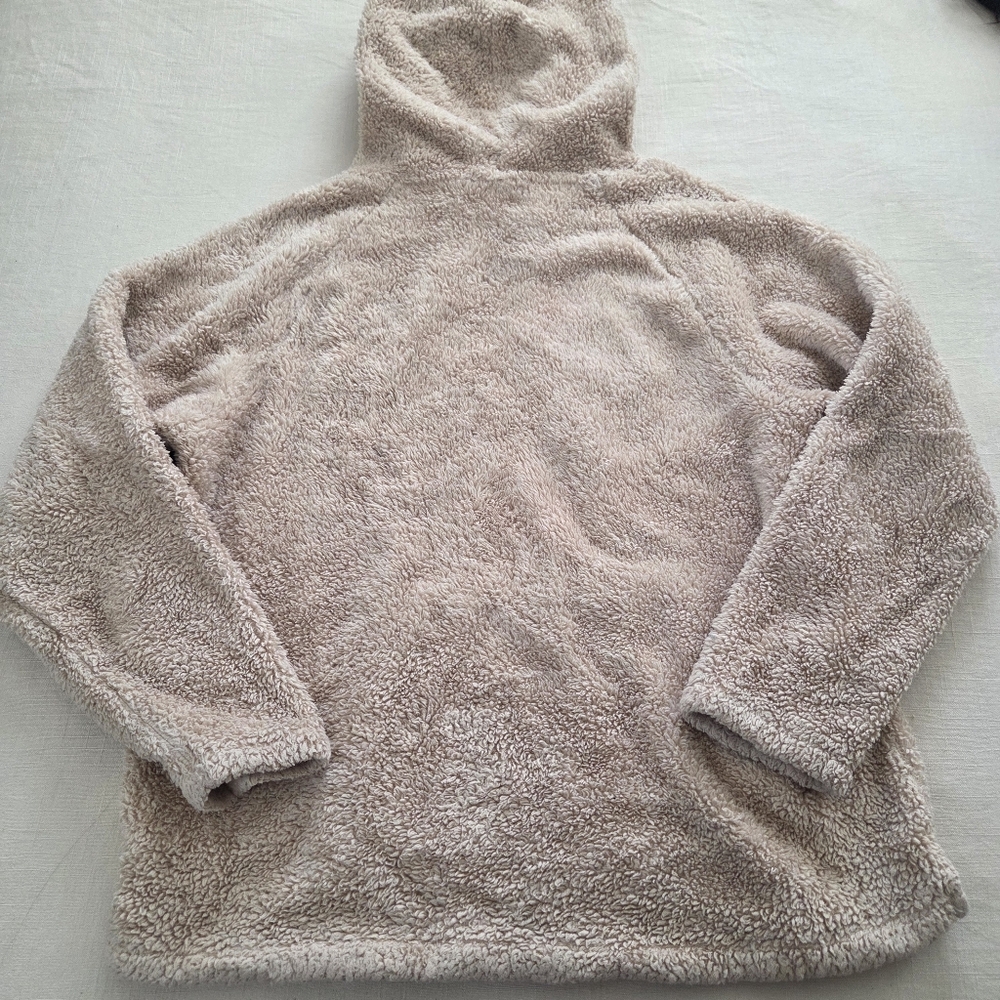PINK Victorias Secret Teddy Cozy Tan Hooded Sweater Womens Large Brown Cream - Picture 7 of 7